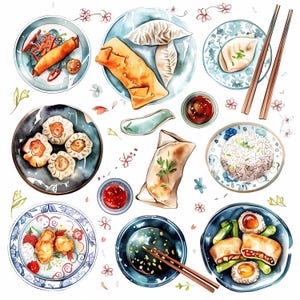 Japanese Food Illustration Bundle: Sushi, Ramen, Tempura Art (Digital Download, Commercial Use)
