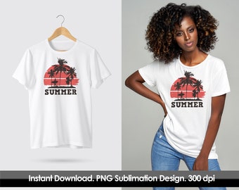Sunset Beach Palm Tree PNG: Summer Vacation Clipart (Digital Download)