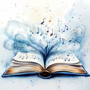 Conjunto de 8 imágenes prediseñadas de notas musicales de libros antiguos, imágenes prediseñadas musicales, imágenes prediseñadas de acuarela imprimibles, arte mural, manualidades de papel, diarios basura