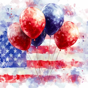 Set of 8 USA Flag Balloon Clipart, USA Flag Clipart, Printable Flag Watercolor clipart, High-Quality PNGs, Digital download, Paper craft