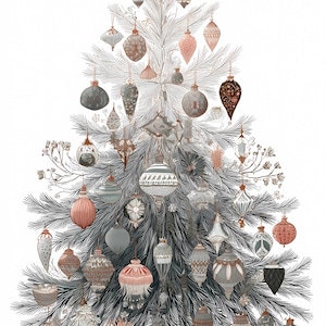 Bundle de cliparts sapin de Noël vintage et moderne, 10 illustrations d'arbre de Noël festives, PNG de Noël élégant et dessiné à la main pour le bricolage et la décoration