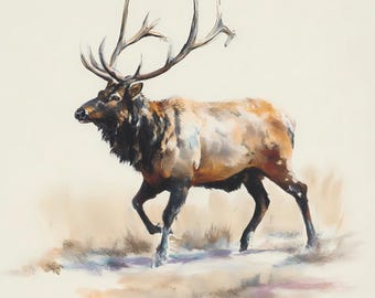 Watercolor Elk and Deer Clipart Bundle Set, Rustic Wildlife Illustrations