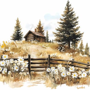 Countryside Landscape set of 10 High Quality PNGs Digital Download Printable Bundle, watercolor country scenery, summer PNG clipart