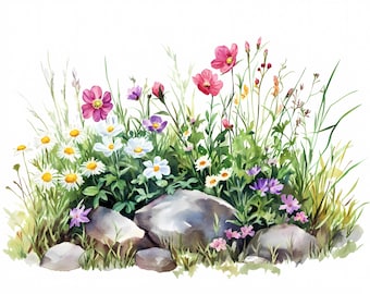Watercolor Spring Flower Border Clipart Set (Digital Download)