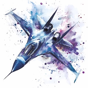 12 Military Airplanes Clipart, Watercolor Jet Fighter PNG Clipart, Fighter Jet Scenery Illustration, Military Aircraft, Fighter Plane