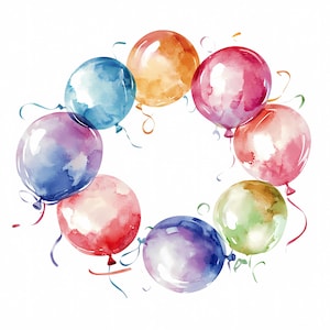 Lot de 8 cliparts cadre ballon anniversaire, ballons d'anniversaire roses, clipart ballons aquarelle imprimable, JPG de haute qualité, téléchargement numérique