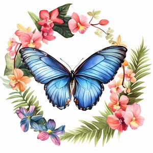 8 Aquarell Schmetterling Clipart Bundle hochwertige PNG, bunte Blumenkranz blau lila Schmetterlinge Fantasy Digital Download Designs