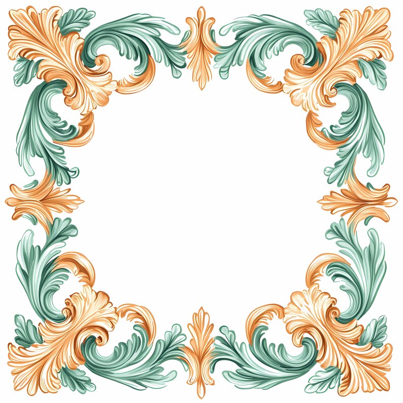 Gold Green Baroque Frame Clipart Set, Ornate Floral Border PNG Bundle ...