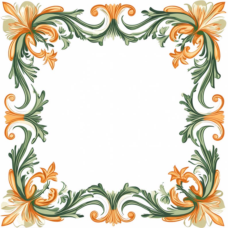 Gold Green Baroque Frame Clipart Set, Ornate Floral Border PNG Bundle ...