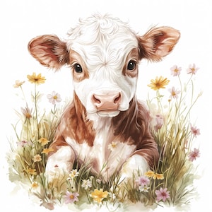 8 imágenes prediseñadas de vaca bebé, imágenes prediseñadas de granja, imágenes prediseñadas de acuarela imprimibles, PNG de alta calidad, descarga digital, uso comercial, manualidades de papel, diarios basura