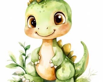 8 PNG Cartoon Dinosaur Clipart, Baby Dinosaur, Printable Watercolor clipart, High Quality PNG, Digital download, Paper craft, junk journal
