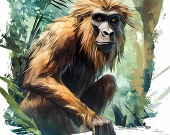 Jungle Monkey Watercolor Clipart Set of 9, Nursery Art Digital Download