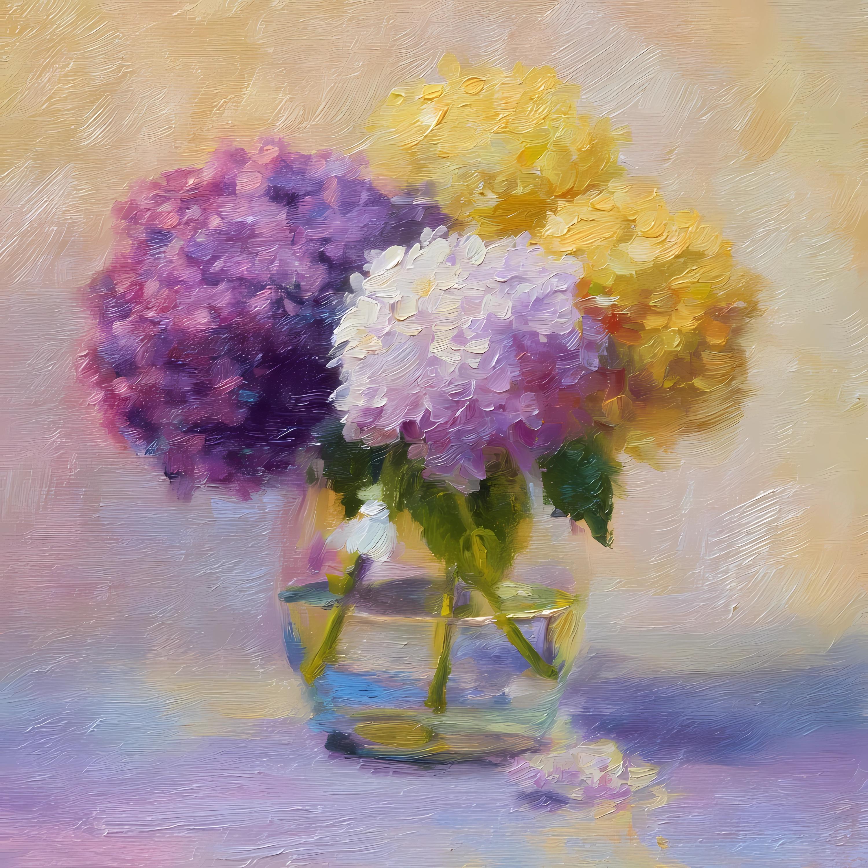 Hydrangea Wall Art Bundle, Impressionist Floral Oil Painting