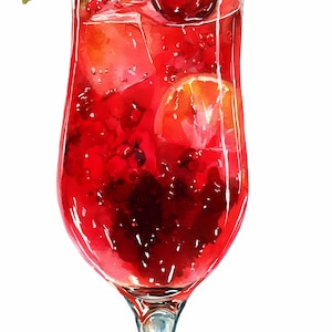 Pacchetto di clipart di cocktail rossi, stile acquerello e schizzo, bevande al lime e ciliegia, disegni di uccelli divertenti, festa estiva, PNG JPG stampabili