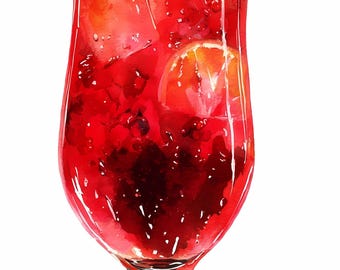 Red Cocktail Clipart Bundle: Watercolor Cherry Lime Drinks (PNG JPG Digital Download)