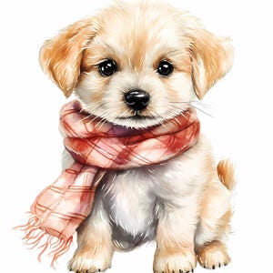 8 スカーフを巻いた子犬のクリップアート、犬のクリップアート、印刷可能な水彩画のクリップアート、高品質のPNG、デジタルダウンロード、ペーパークラフト、ジャンクジャーナル