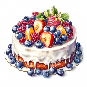 Watercolor Berry Cake Clipart Bundle: Printable Dessert Art, PNG JPG ...