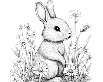 Easter Bunny Coloring Pages Set of 8: Spring Rabbit Designs for Kids, PNG Download