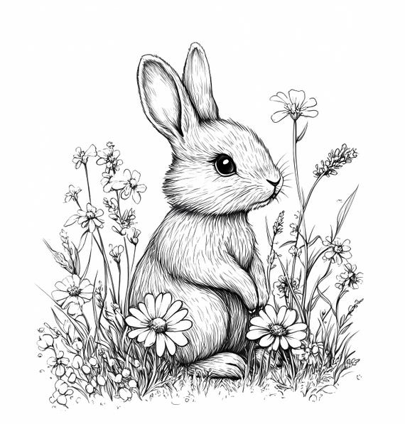 Easter Bunny Coloring Pages Set of 8: Spring Rabbit Designs for Kids, PNG Download