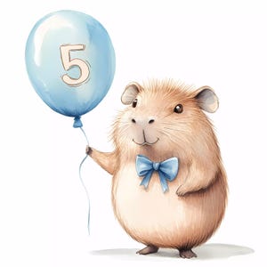 5 anniversaire animaux avec ballon Clipart ensemble pour cartes d'anniversaire ou invitations, aquarelle 5e anniversaire indésirable papier imprimable téléchargement immédiat
