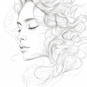 Woman Face Clipart, Face Line Art Clipart Set of 8, Printable Pencil Drawn Black and White Woman Face Wall Art, Junk Journals Clipart