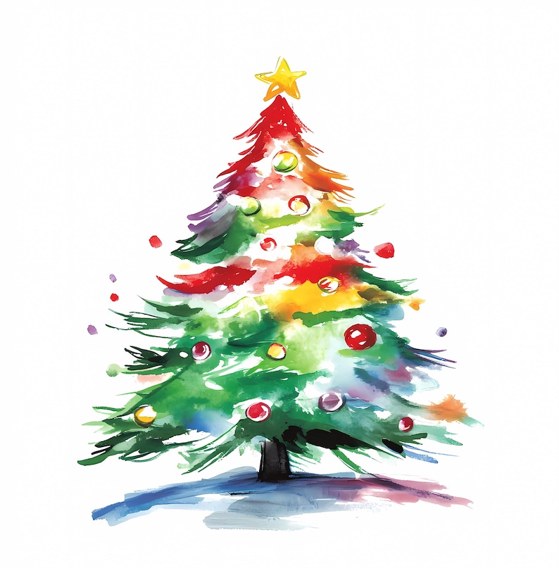 Watercolor Christmas Tree PNG Bundle Set of 14 – Festive Holiday Art ...