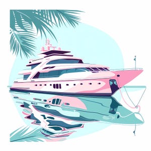 Set of 15 Modern Yacht Wall Art Prints, Tropical Luxury Yacht Bundle Coastal Nautical Sailboat Digital Posters, Pastel Pink Blue Yacht Decor