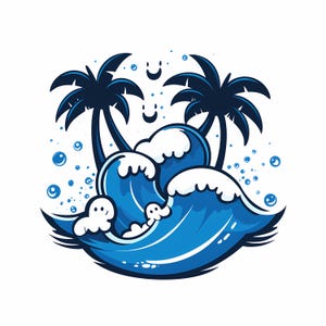 Abstrakcyjny zestaw clipartów Sunny Beach, cliparty z kreskówek Palm, naklejki z tropikalną plażą do wydrukowania Cliparty wysokiej jakości do pobrania w formacie PNG Rękodzieło papierowe