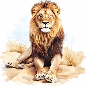 12 imágenes prediseñadas de león, león en acuarela, león salvaje imprimible en acuarela, PNG de alta calidad, descarga digital, manualidades de papel, revistas basura