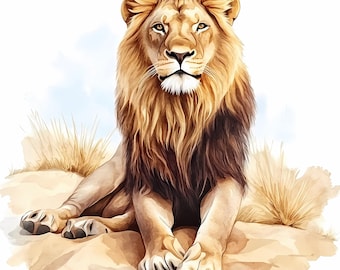 Watercolor Lion Clipart: Wild Lion PNG Images (Digital Download)