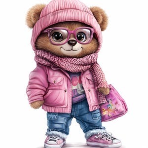 Bundle de 8 cliparts ours cool, ours élégants dans des verres, clipart ours aquarelle imprimable, PNG de haute qualité, téléchargement numérique, créations en papier
