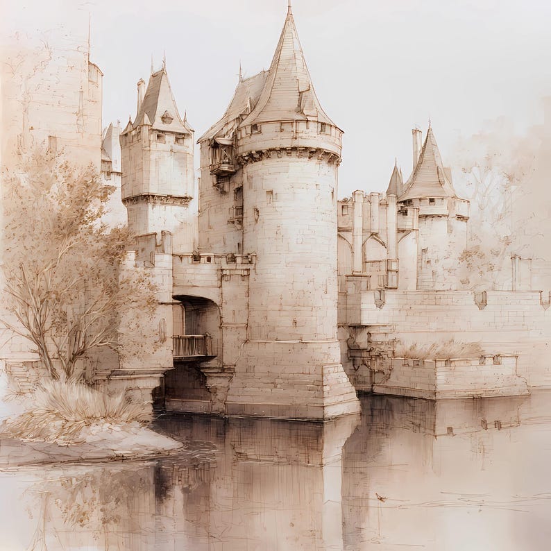 Medieval Castle Watercolor Illustration Bundle Gothic Architecture Art ...