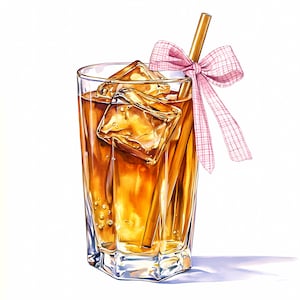 Chá gelado clipart, copo de bebida fresca clipart conjunto de 7, copo de chá gelado para impressão em aquarela PNGs de alta qualidade