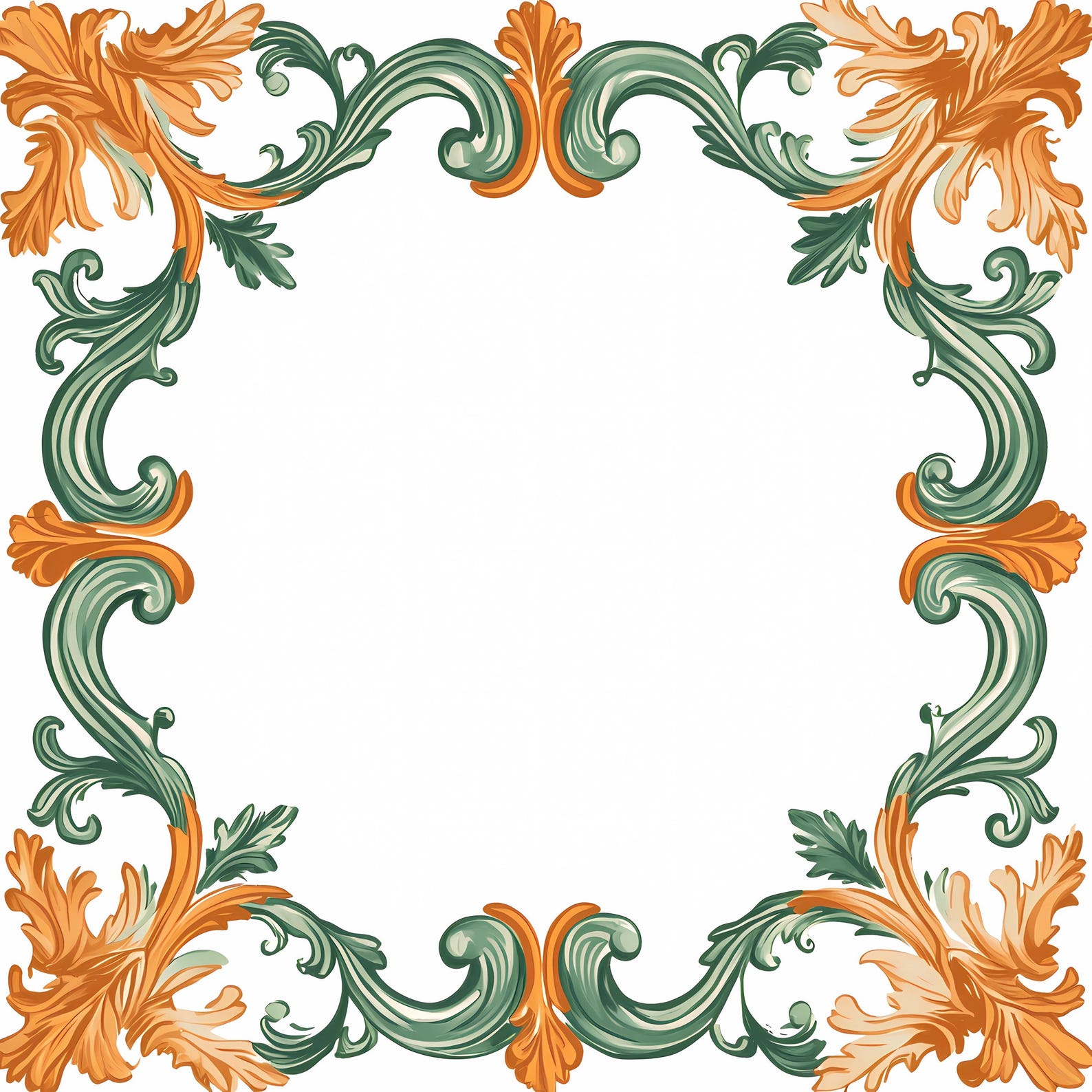 Gold Green Baroque Frame Clipart Set, Ornate Floral Border PNG Bundle ...