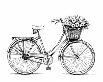 8 imágenes PNG de bicicletas, ilustraciones de bicicletas con líneas retro, imágenes digitales imprimibles, PNG de alta calidad, manualidades de papel, descarga digital
