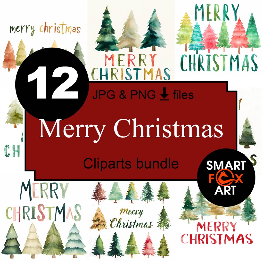 Watercolor Christmas Trees Clipart Bundle, Set - Etsy