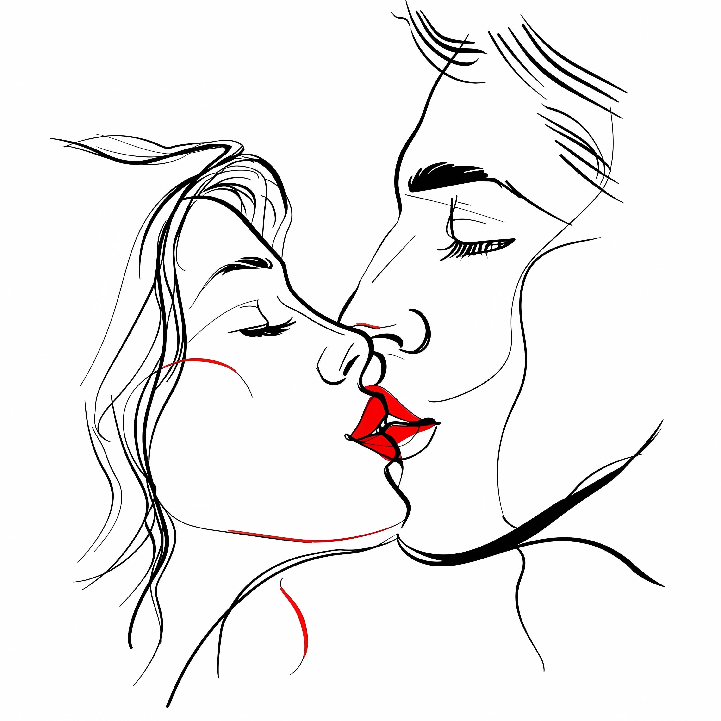 Romantic Couple Kiss Line Art Print Set: Minimalist Red Lips Illustration,  Digital Download - Etsy, image size:3000x3000