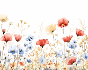 Watercolor Spring Flower Border Clipart Set (Digital Download)