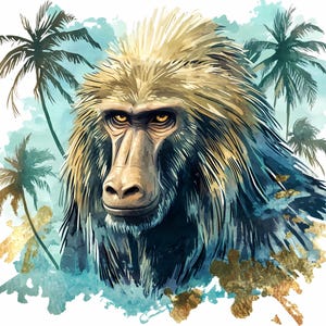 Wild Jungle Monkey Clipart Bundle Set of 7, Monkey Nursery, Printable Watercolor clipart PNG, Digital download, Sublimation, Paper crafts