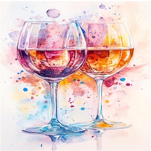 8 Wine Glasses Clipart, Red Wine glass with grapes clipart, Elegant Watercolor Wine glass wall art High Quality PNG Paper Craft junk journal