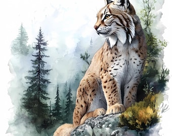 Lynx in Forest Clipart Set: Wildlife Illustrations (Digital Download, Commercial Use)