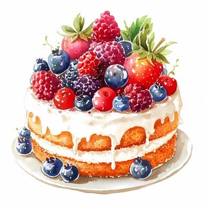Watercolor Berry Cake Clipart Bundle: Printable Dessert Art, PNG JPG ...