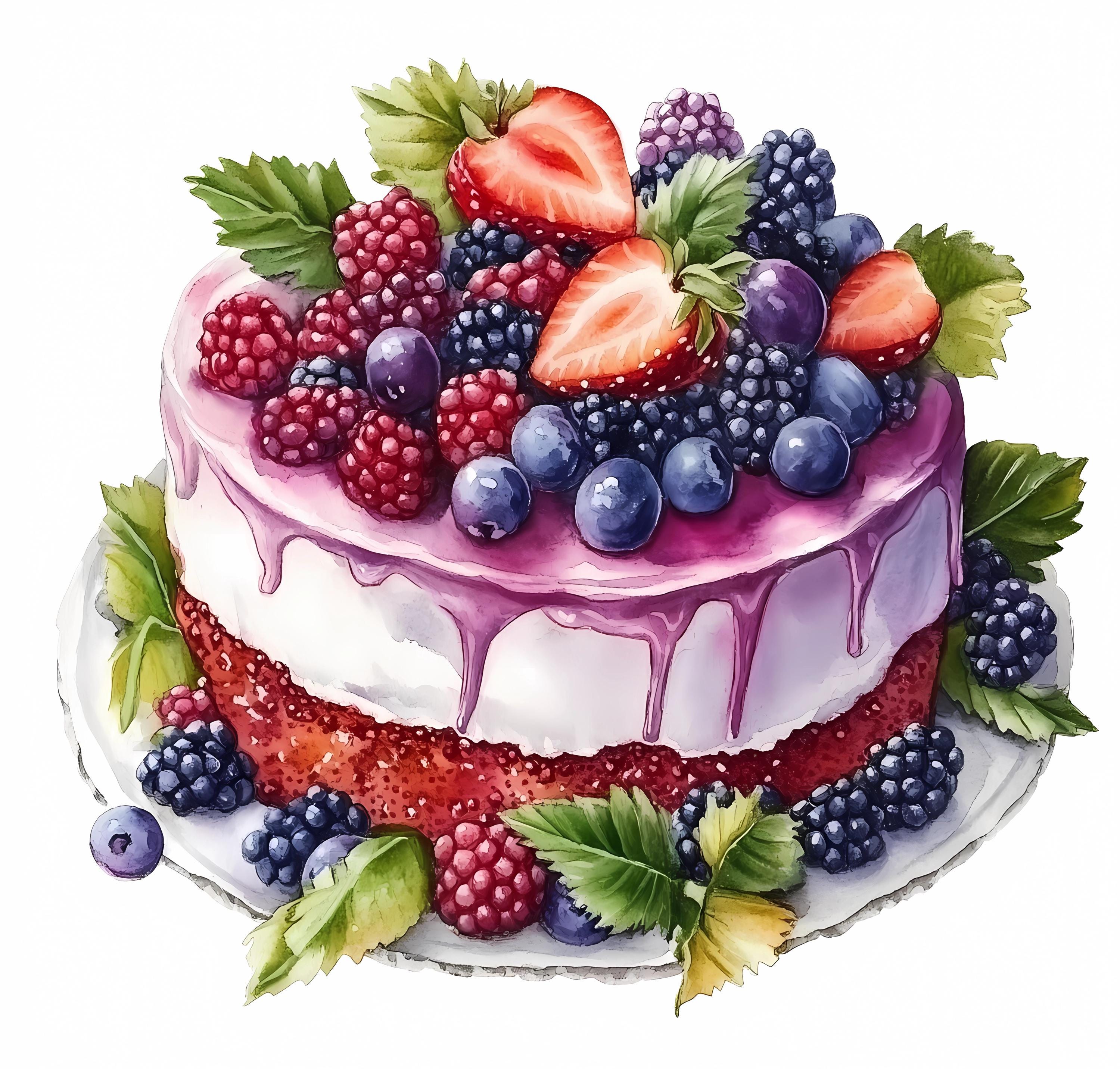 Watercolor Berry Cake Clipart Bundle: Printable Dessert Art (PNG JPG ...
