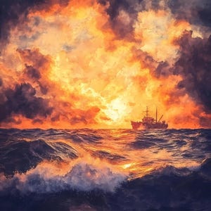 Pacchetto di clipart di navi al tramonto nautico, arte murale di navi a vela con onde oceaniche, stampe digitali di paesaggi marini, acquerello, mare, PNG, JPG, decorazioni nautiche
