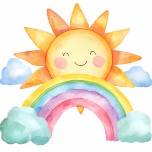 8 imágenes prediseñadas de sol y arcoíris, arcoíris infantil, imágenes prediseñadas de acuarela imprimibles, PNG de alta calidad, descarga digital, alta resolución, manualidades de papel
