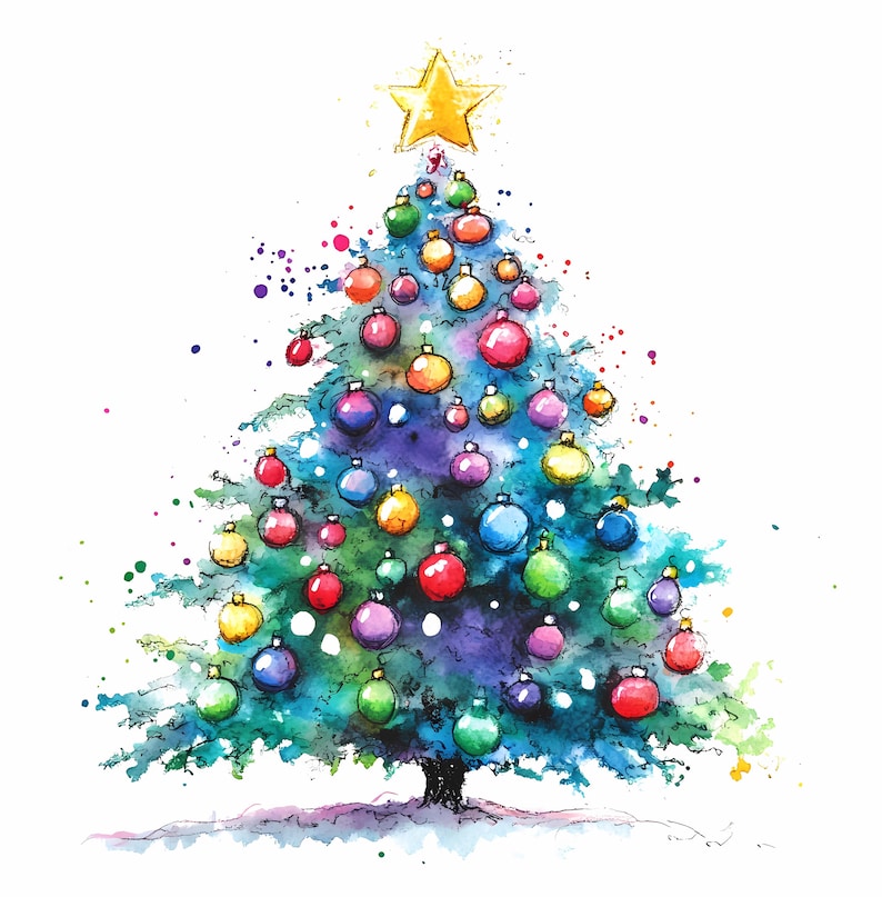 Watercolor Christmas Tree PNG Bundle Set of 14 – Festive Holiday Art ...