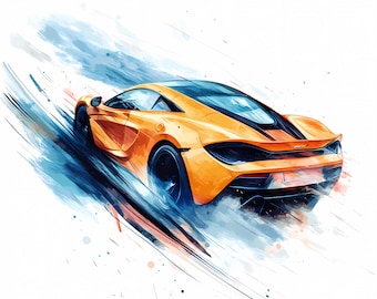 12 Sport Cars Clipart, Watercolor Sleek Super cars Clipart, Sports Racing Car Clipart