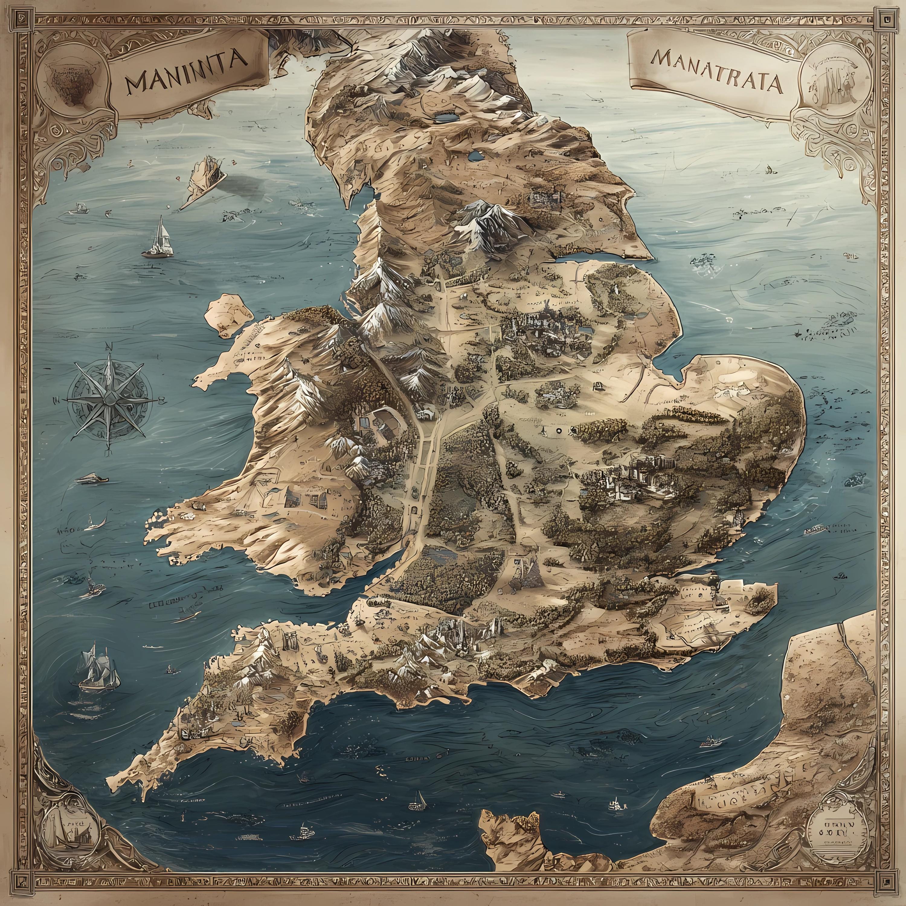 Vintage Fantasy World Map Cartography Illustration Bundle, Digital ...