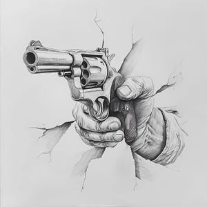 Realistic Pencil Sketch of a Revolver in Hand PNG Bundle Set of 9 – High Resolution PNG for Art and Print Projects