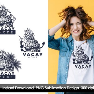Ananas Clipart-Set, Vacay-Modus PNG Sublimation, Ananas PNG Shirt, Sommer Obst Clip Art, süße Emotes, Tropische Sommer druckbare Datei